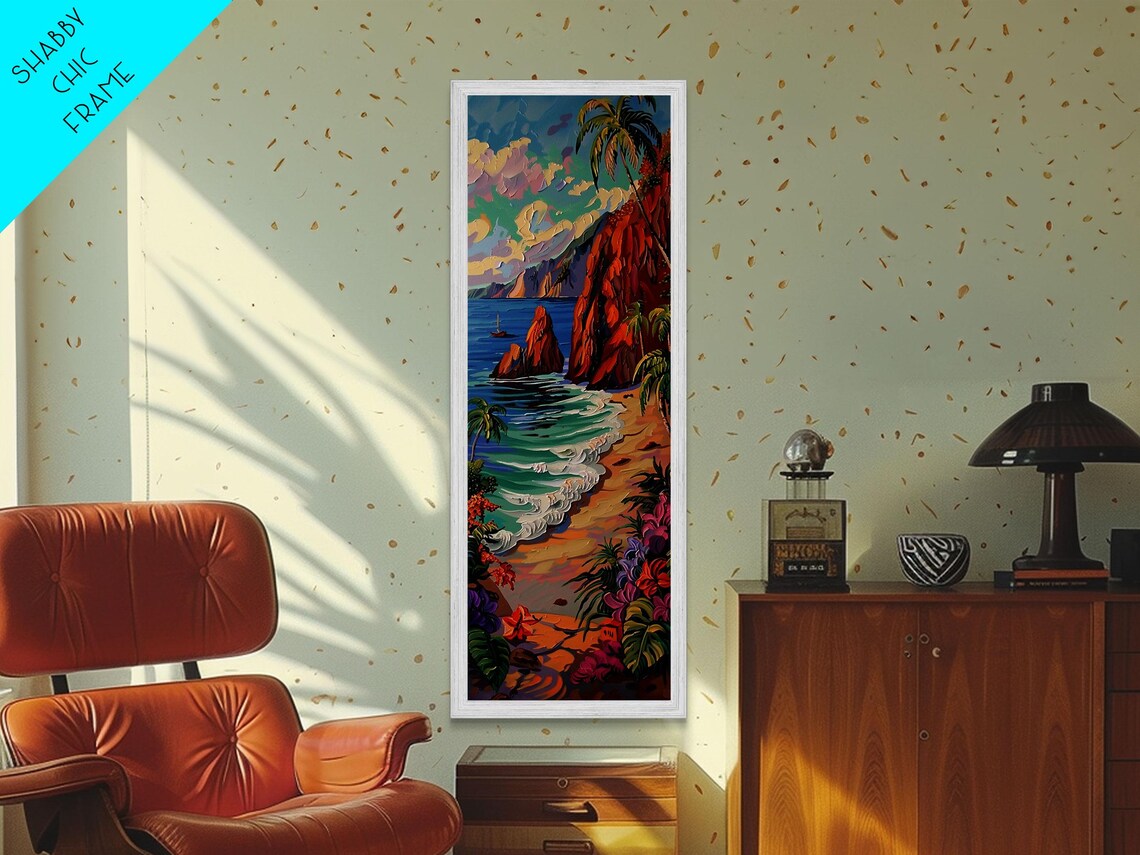 Hawaii Volcanic Cliff Cove Turquoise Surf Palm Beach Landscape Poster - Image 5