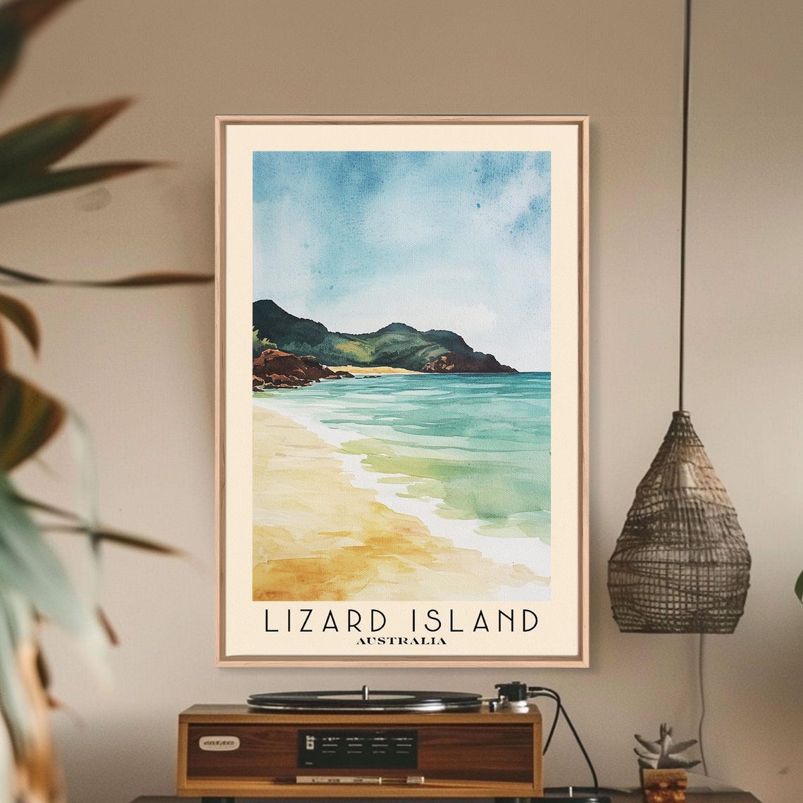 Lizard Island Australia Golden Beach Green Headland Watercolor Poster
