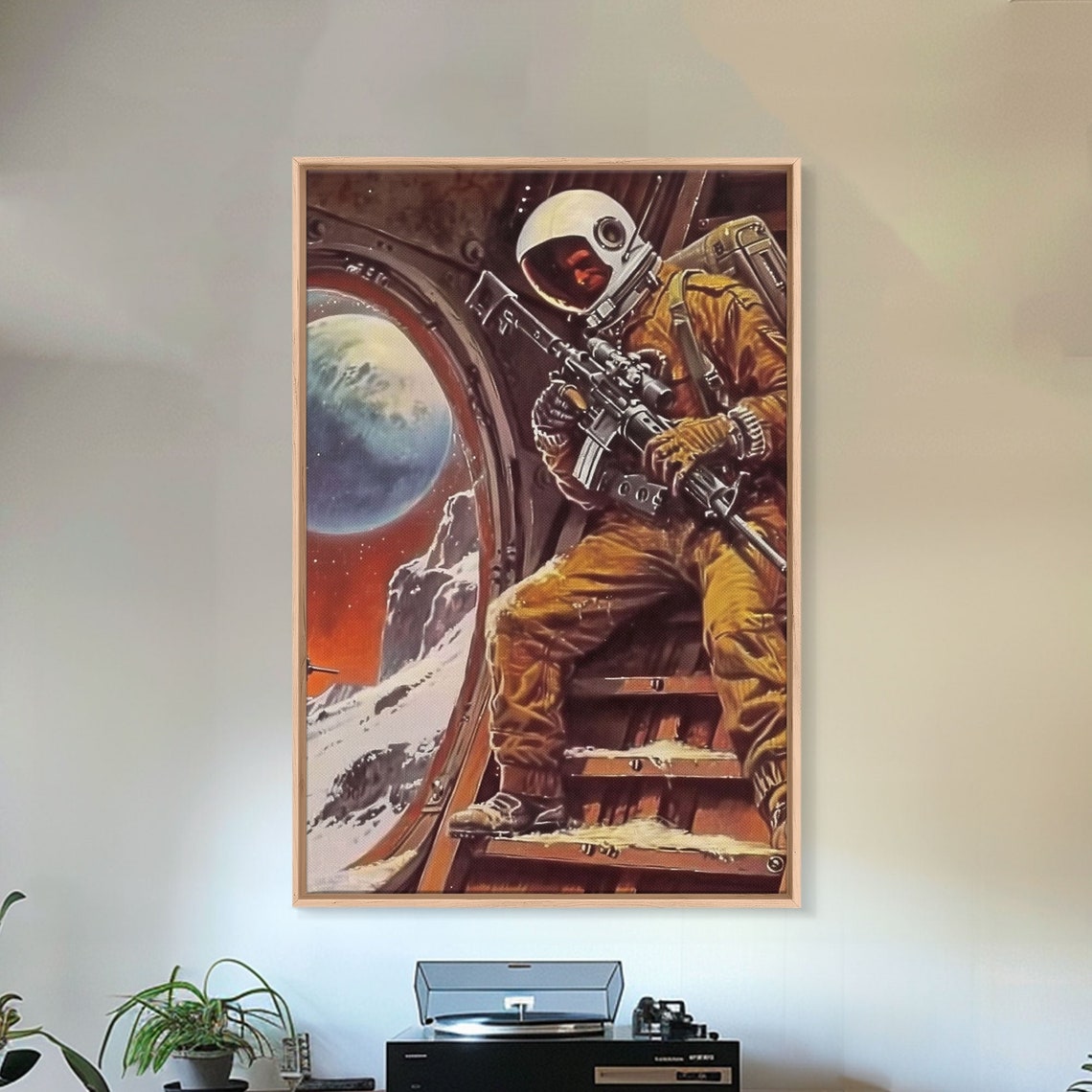 Retro Astronaut Armed Moon Landing Rifle Earth Sci Fi Pulp Poster - Image 4