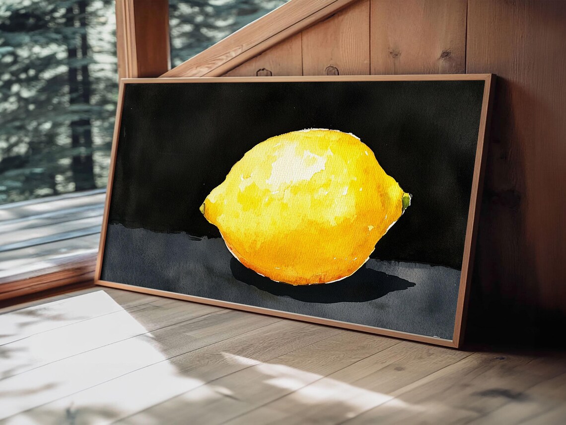 A Whole Lemon Framed Print Abstract Watercolor Lemon Painting Kitchen Wall Art - Image 2