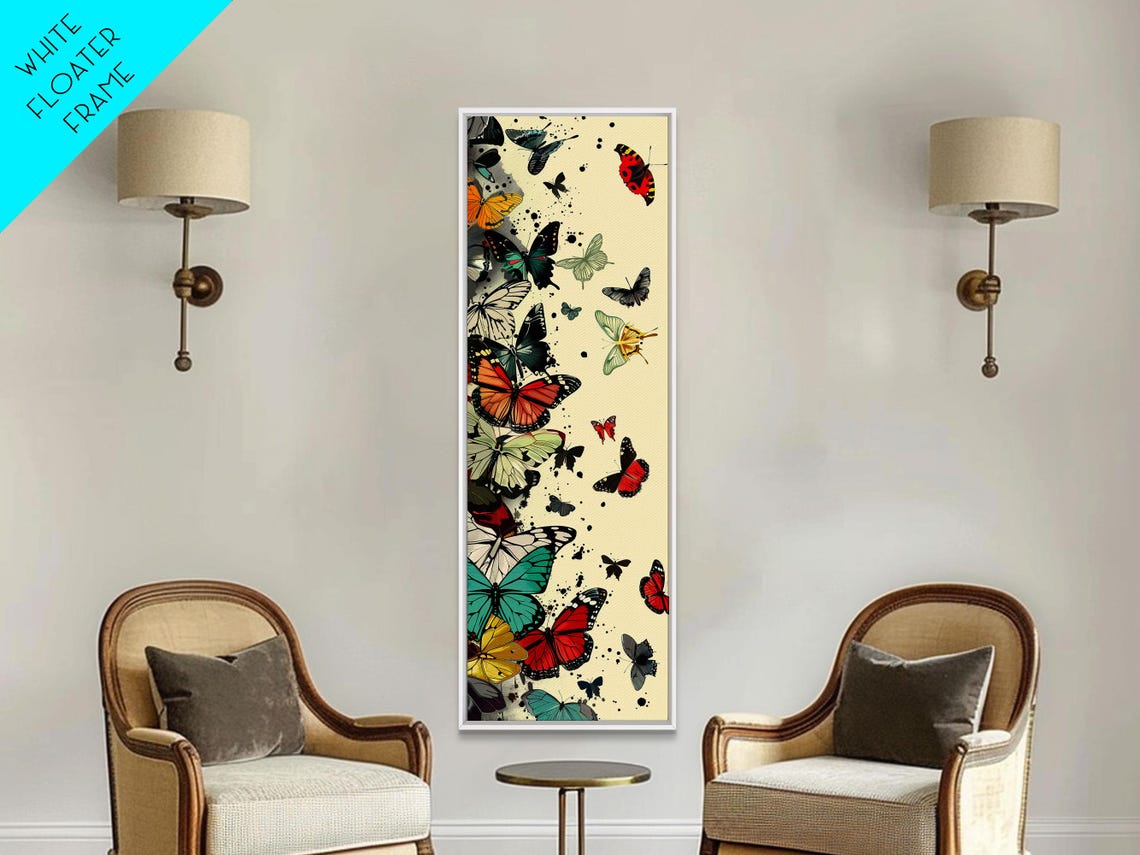 Colorful Butterflies Cream Background Tall Japanese Style Art Poster - Image 6