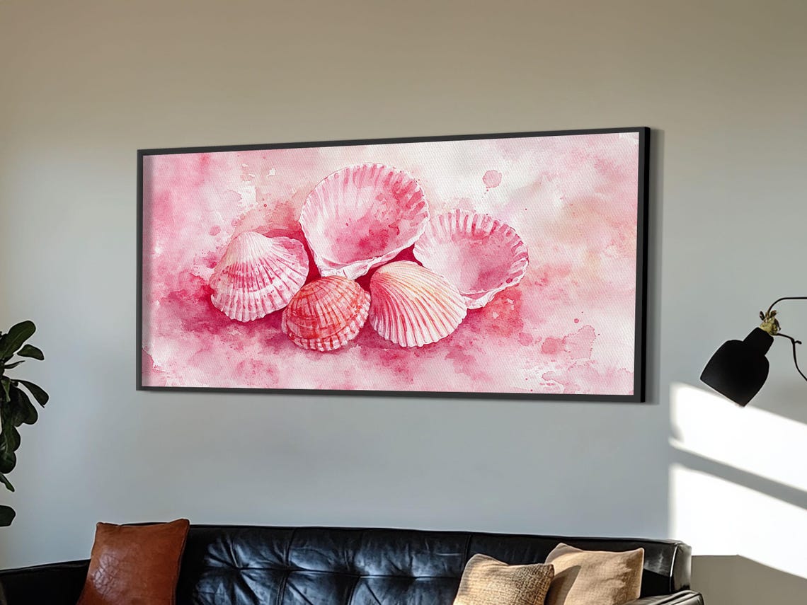 Pink Seashells Watercolor Painting Scallop Shells Coastal Beach Poster - Image 2