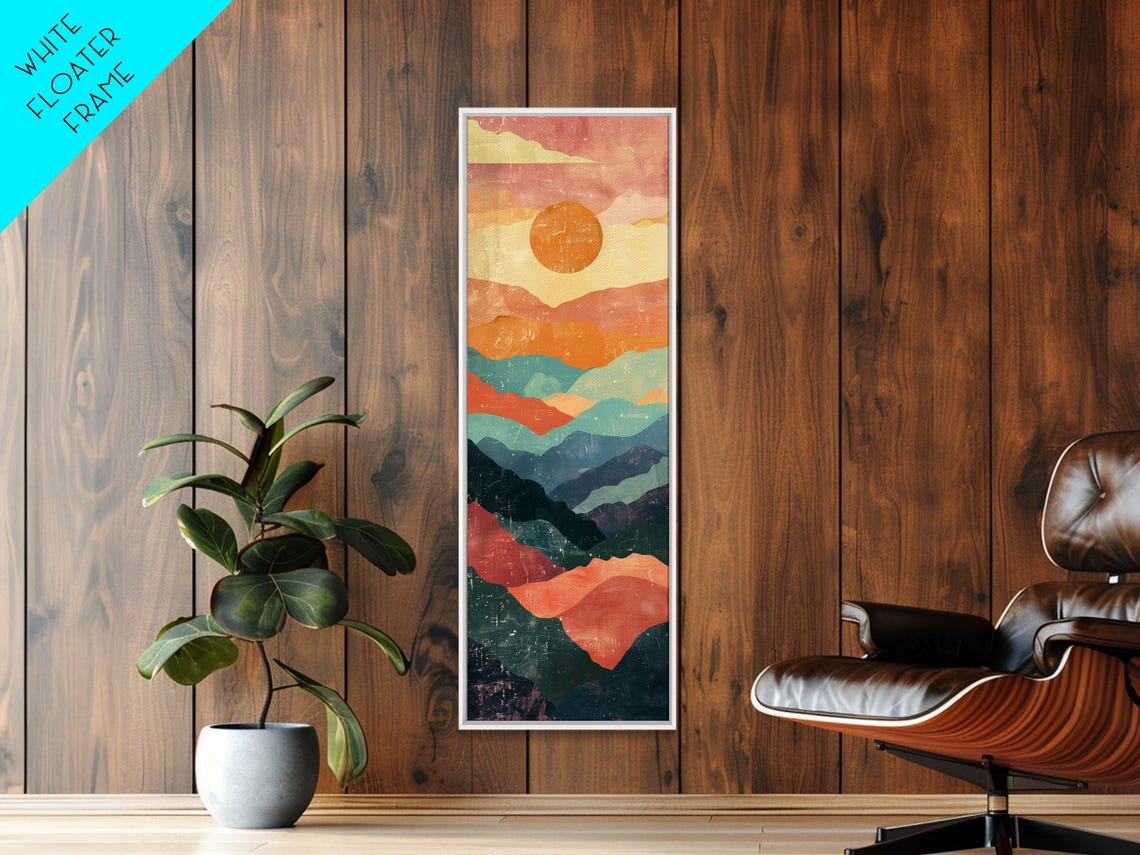 Abstract Sunset Over Rolling Hills Japanese Art Inspired Tall Framed Print For Wall Art - Image 5
