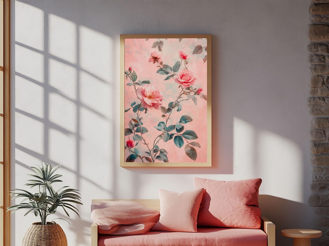 Climbing Pink Roses Vintage Botanical Illustration Wall Art Poster - Image 4