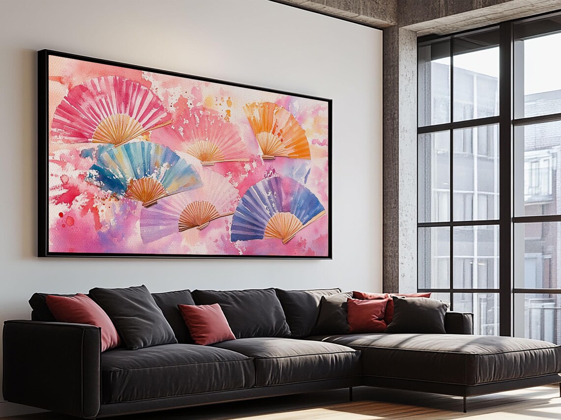 Colorful Folding Hand Fans Watercolor Asian Decor Chinoiserie Poster - Image 4