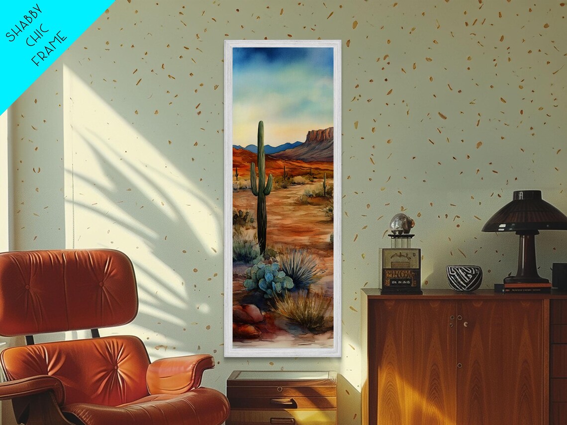 Saguaro Cactus Desert Sunset Red Rock Mesa Southwest Watercolor Print