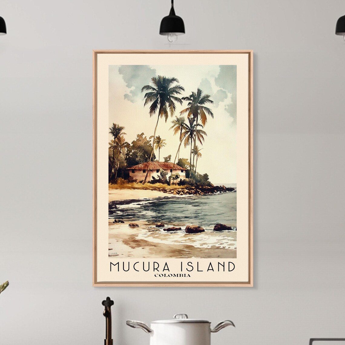 Mucura Island Colombia Palm Beach Hut Rocky Shore Watercolor Poster - Image 6