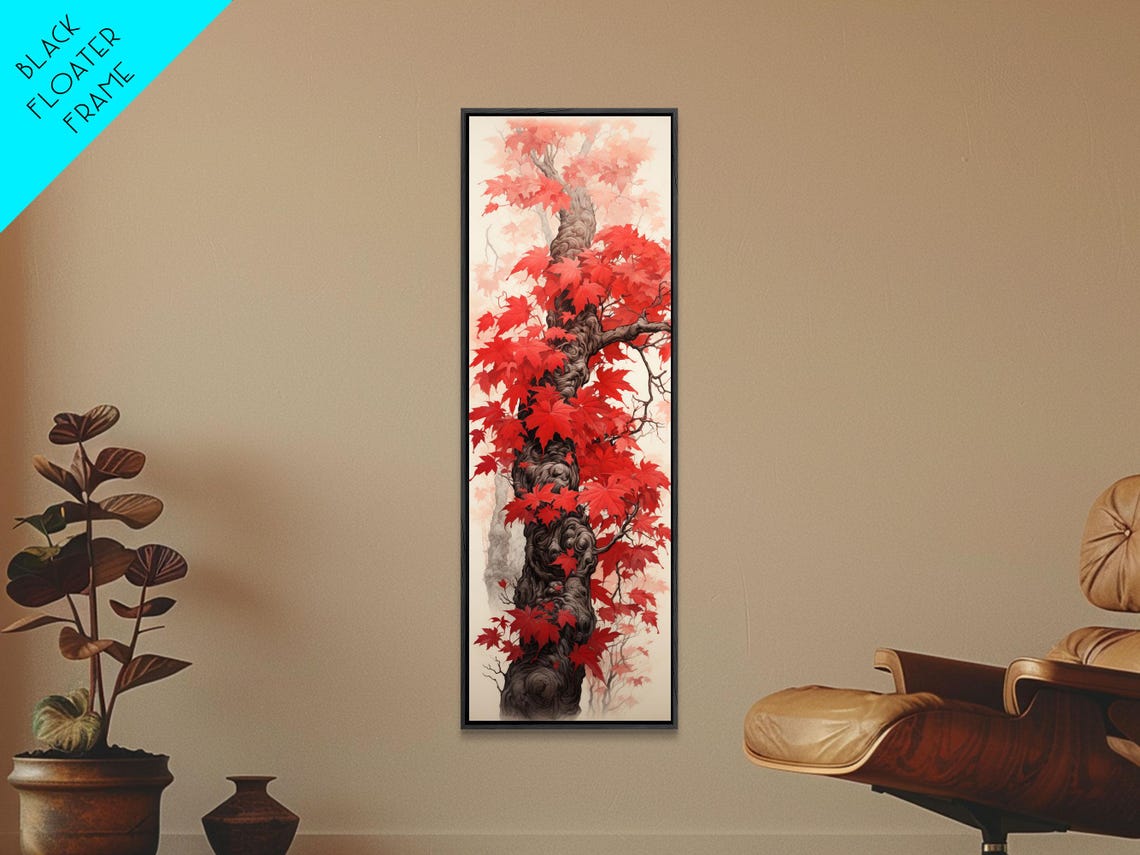 Red Maple Tree Trunk With Crimson Autumn Leaves Japanese Wall Art - Image 6