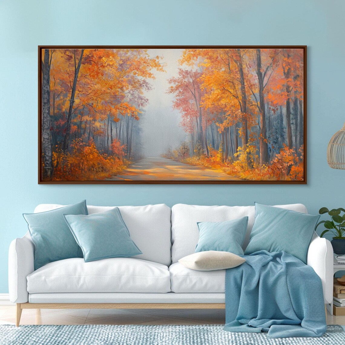 Fall In The Forest Moody Autumn Trees Misty Road Landscape Poster - Image 4