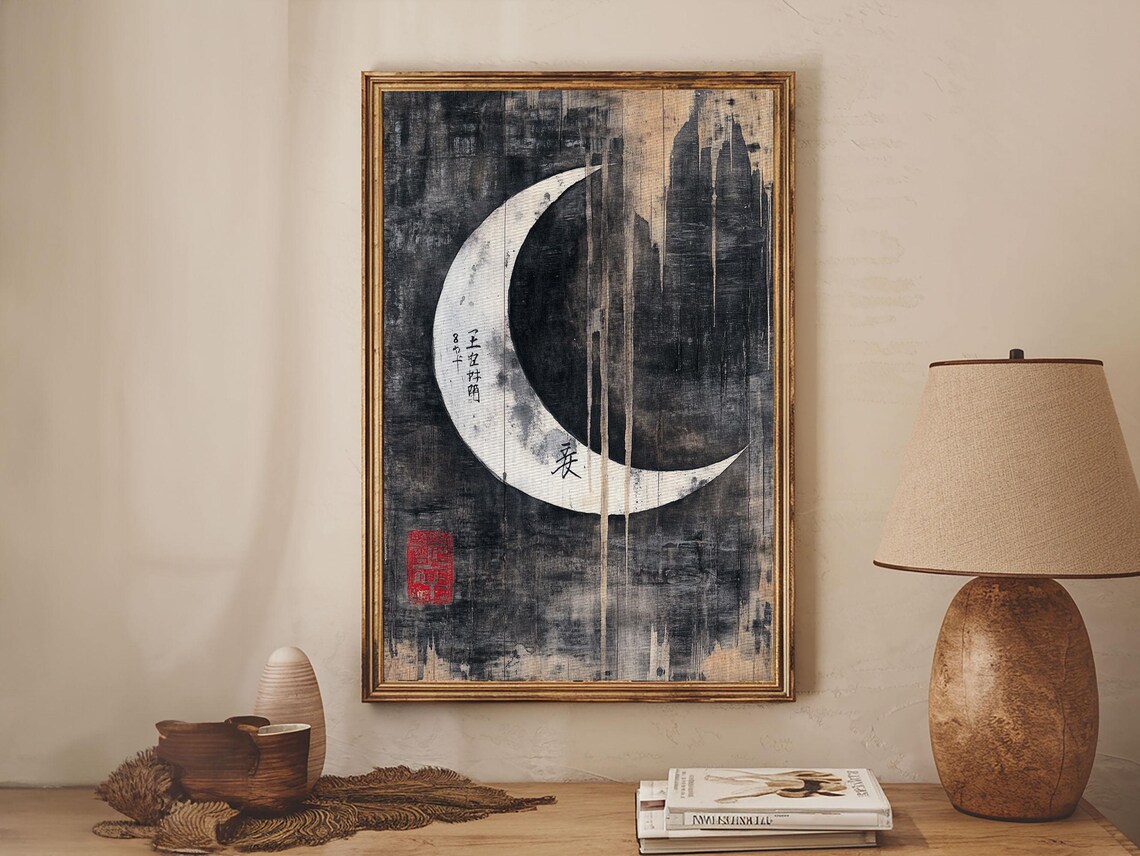Wabi Sabi Crescent Moon Japanese Style Art Print - Image 4