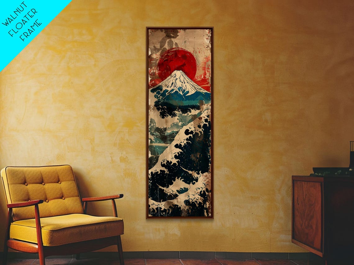 Retro Mount Fuji Under Giant Red Sun With Golden Waves Travel Poster - Image 4