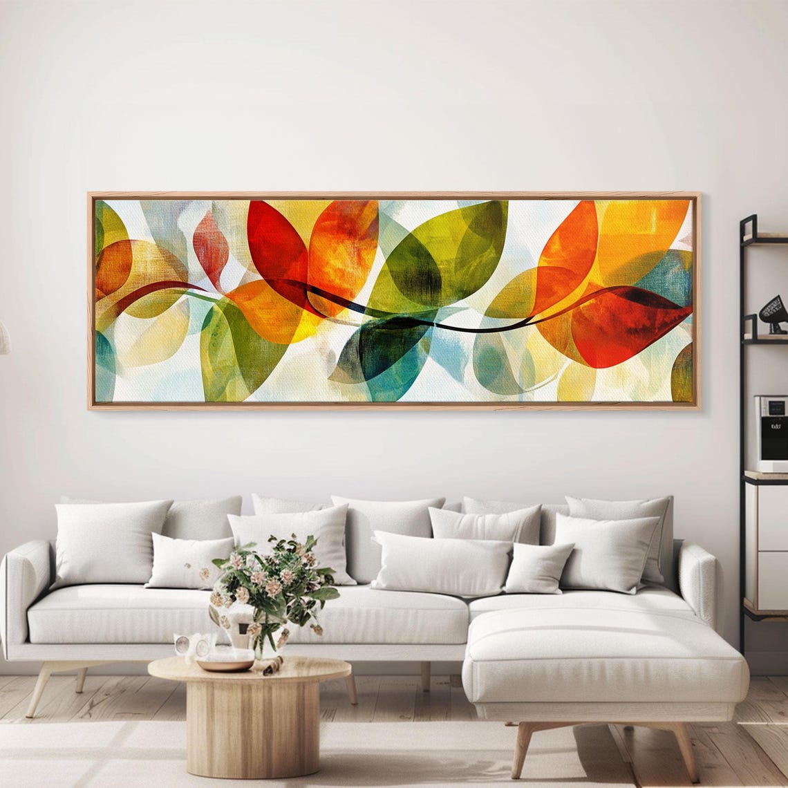 Abstract Floral Leaves Watercolor Red Orange Green Modern Wall Art - Image 5