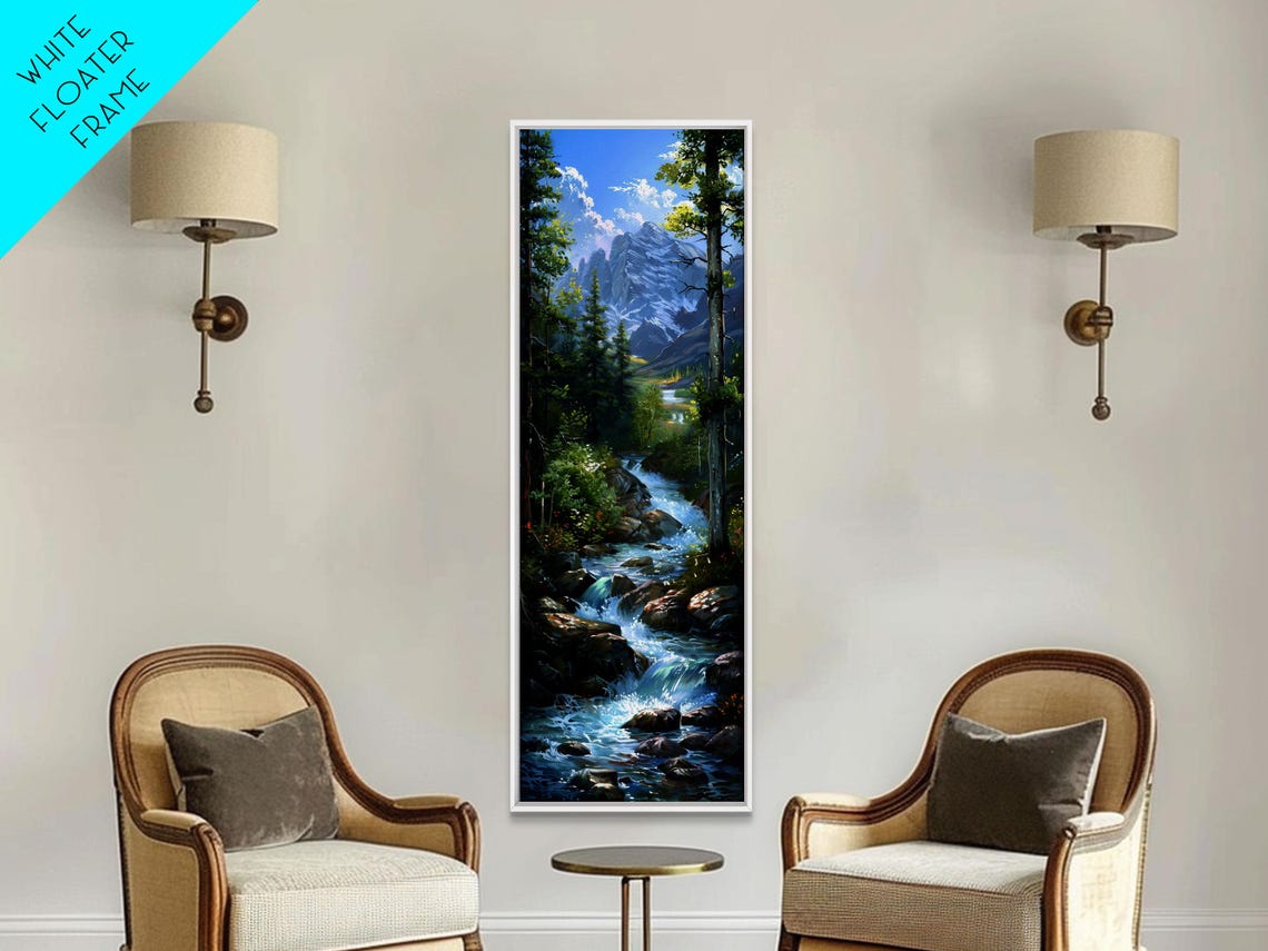 Mountain Stream Rapids Through Pine Forest Impasto Landscape Poster - Image 2