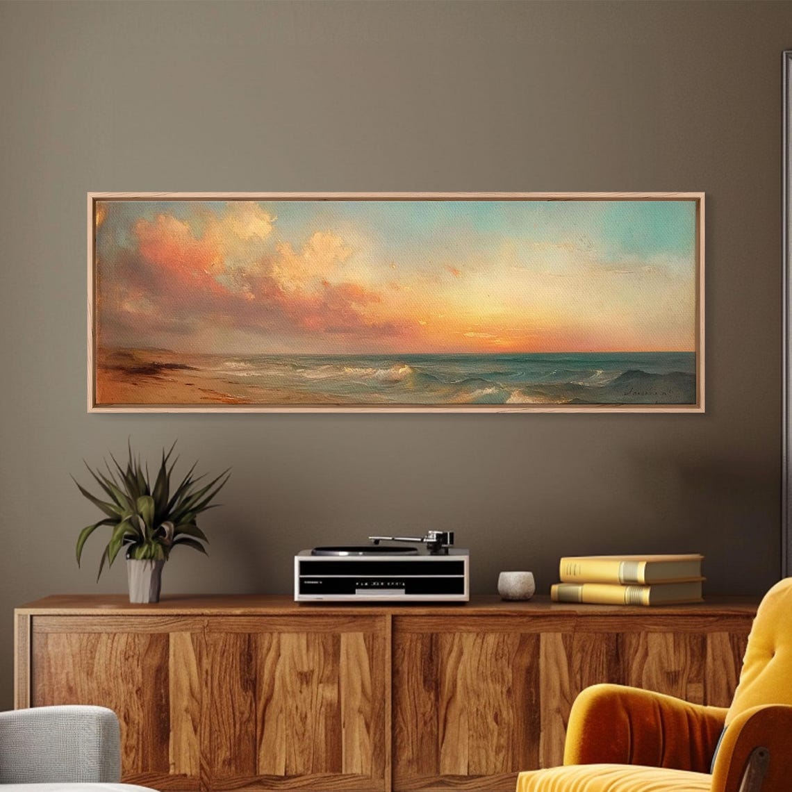 Beach Sunset Painting Golden Waves Warm Sky Coastal Wall Art - Image 4