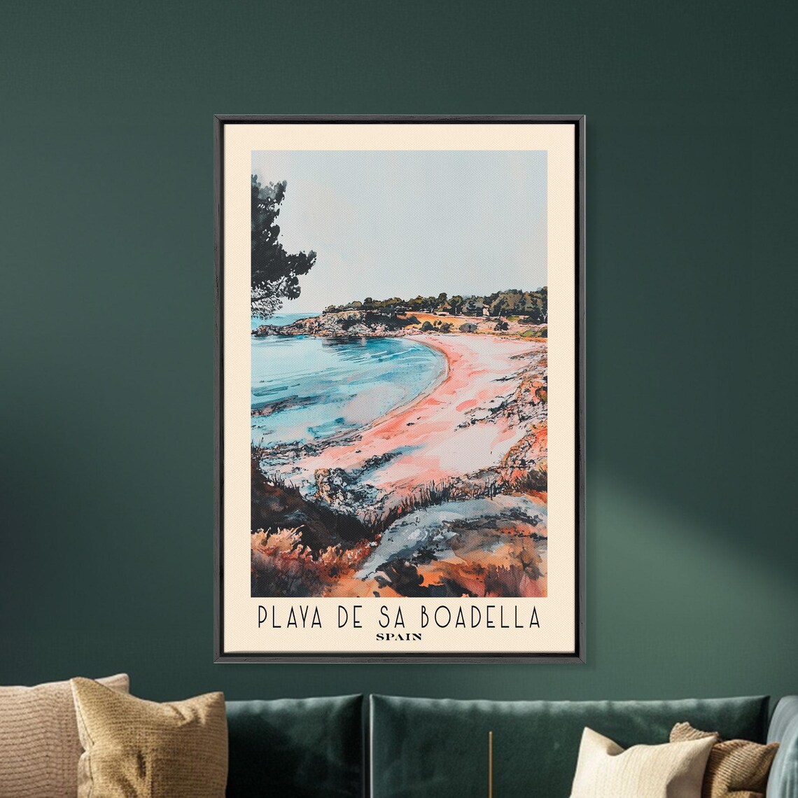 Playa de Sa Boadella Spain Pink Cove Teal Water Watercolor Travel Poster - Image 5