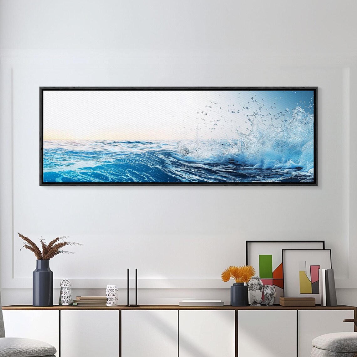 Ocean Wave Splash Bright Blue Sea Spray Coastal Panoramic Seascape Wall Art Print - Image 6