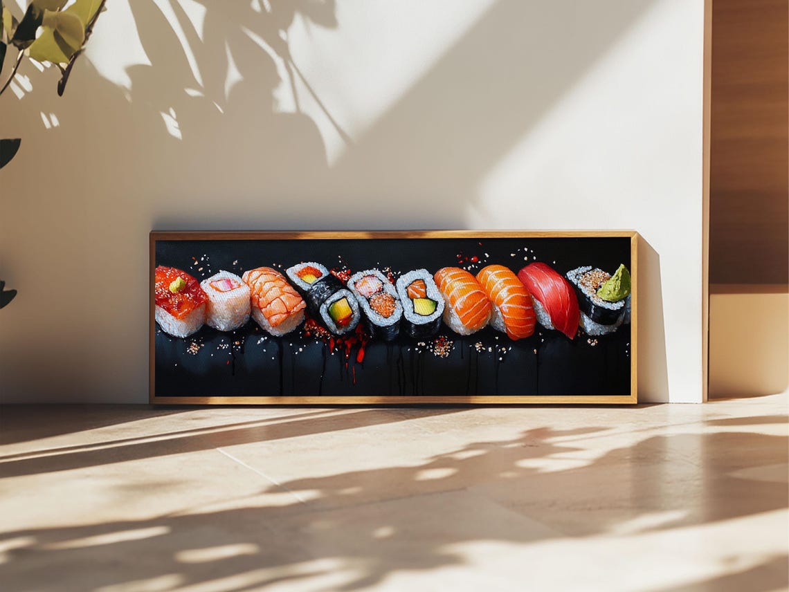 Assorted Sushi Row Retro Painting Panoramic Black Kitchen Wall Poster - Image 5