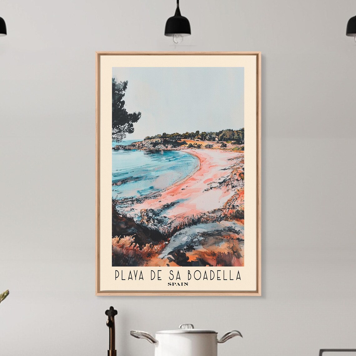 Playa de Sa Boadella Spain Pink Cove Teal Water Watercolor Travel Poster - Image 6