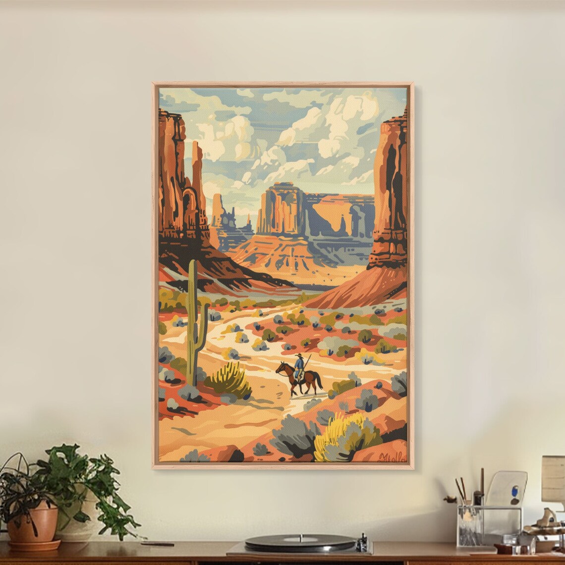 Cowboy In Southwestern Desert Landscape Art Print