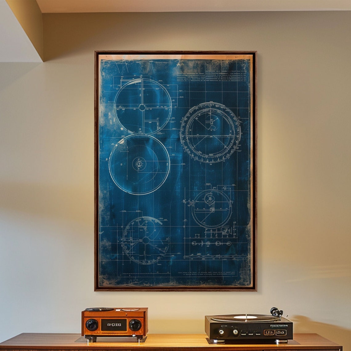 Nautical Compass Blueprint Deep Blue Industrial Coastal Wall Art - Image 4