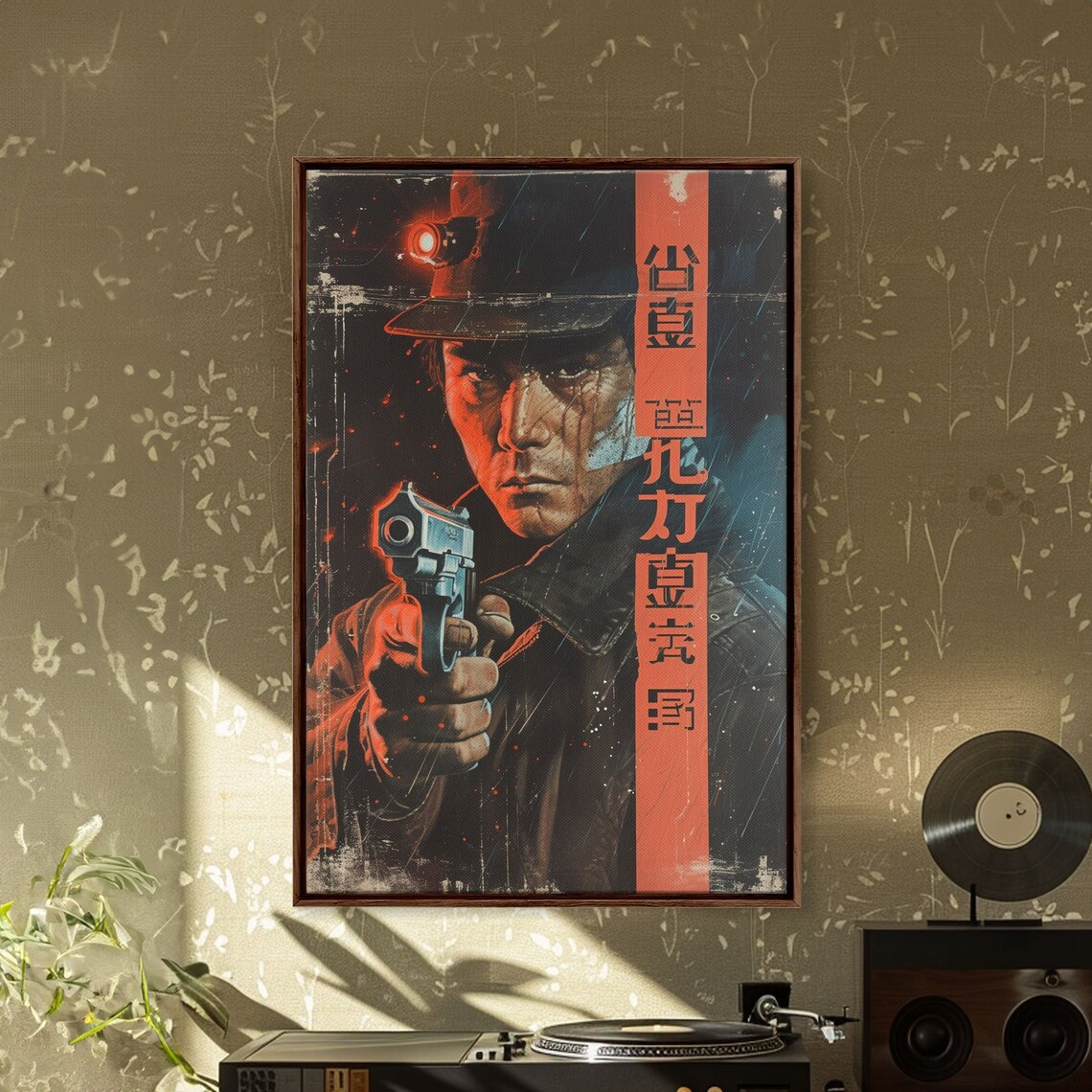 Japanese Detective Noir Film Red Neon Rain Gunslinger Wall Art - Image 5