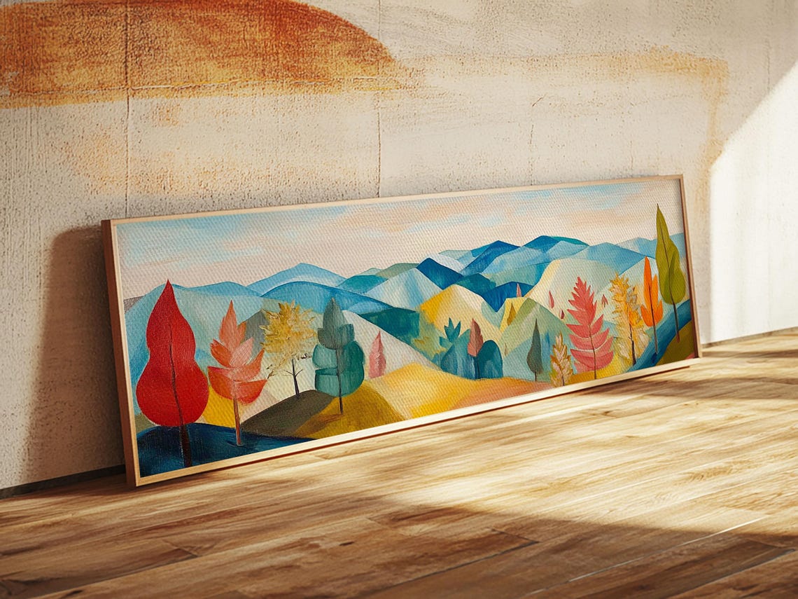 Abstract Fall Panoramic Landscape Painting Print Framed Wall Art Print Living Room Art Horizontal Wall Art Fall Centerpiece - Image 2