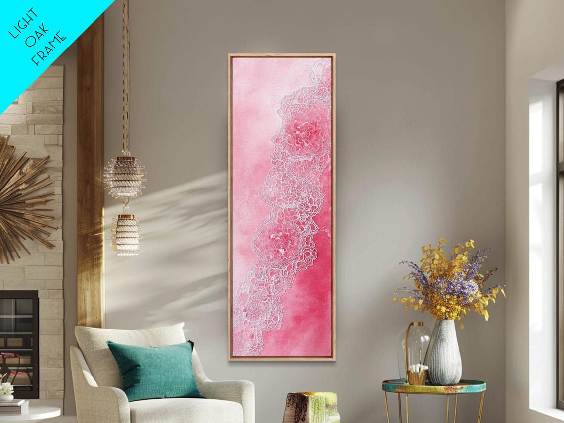 Romantic Pink Lace Pattern Watercolor Abstract Feminine Wall Art - Image 2