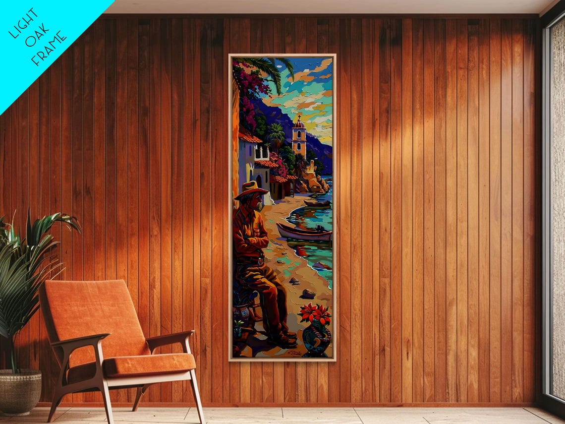 Fisherman On Beach By Coastal Village With Boats Impasto Harbor Poster - Image 2