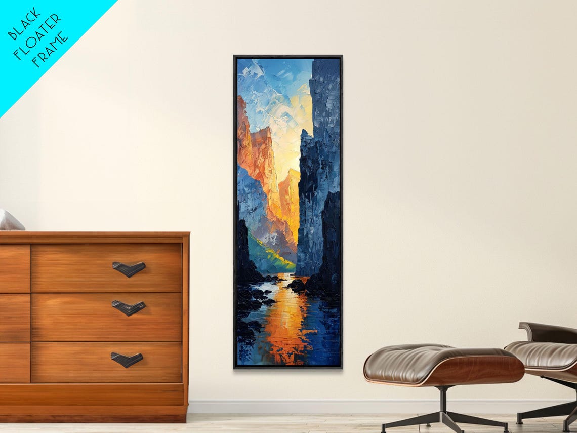 Canyon Cliffs Glowing At Sunset River Valley Impasto Landscape Poster - Image 2