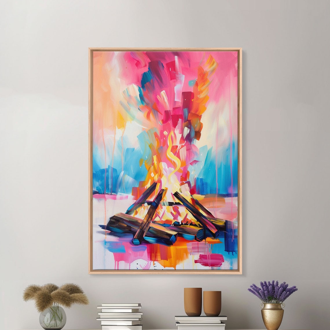 Abstract Campfire With Colorful Flames Modern Fire Art Poster