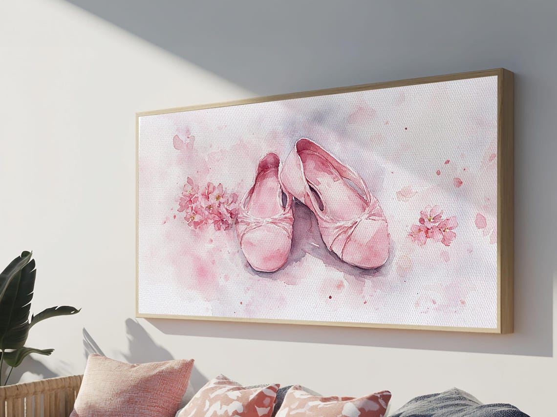 Pink Ballet Slippers Watercolor Cherry Blossom Dancer Gift Poster