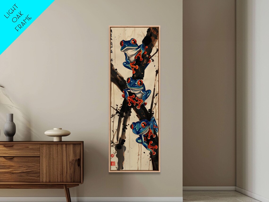 Three Blue Tree Frogs, Japanese Ukiyo-E Style - Image 3