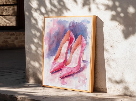 Pink High Heels Watercolor Fashion Illustration Chic Wall Art Poster
