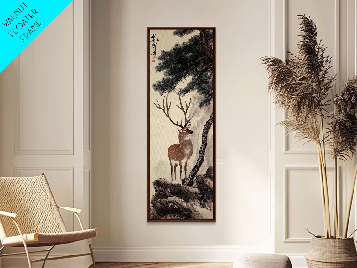 Framed Print Of Stag Under Pine Tree Rustic Wall Art Nature Inspired Above Bed Wall Art Cottagecore Decor Mountain Art - Image 5