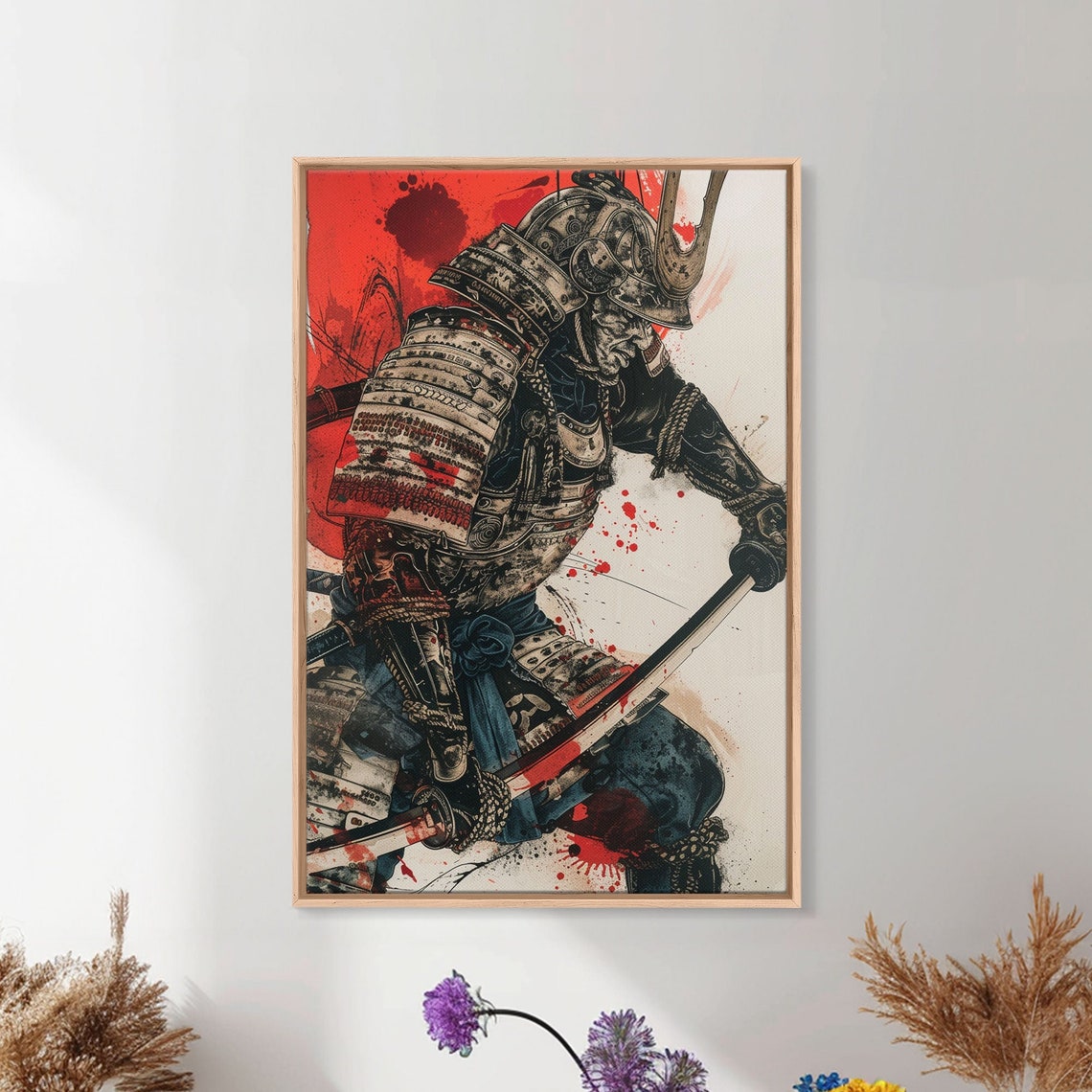 Japanese Samurai Warrior Ink Punk Style Poster with Red Splatter Art - Image 4
