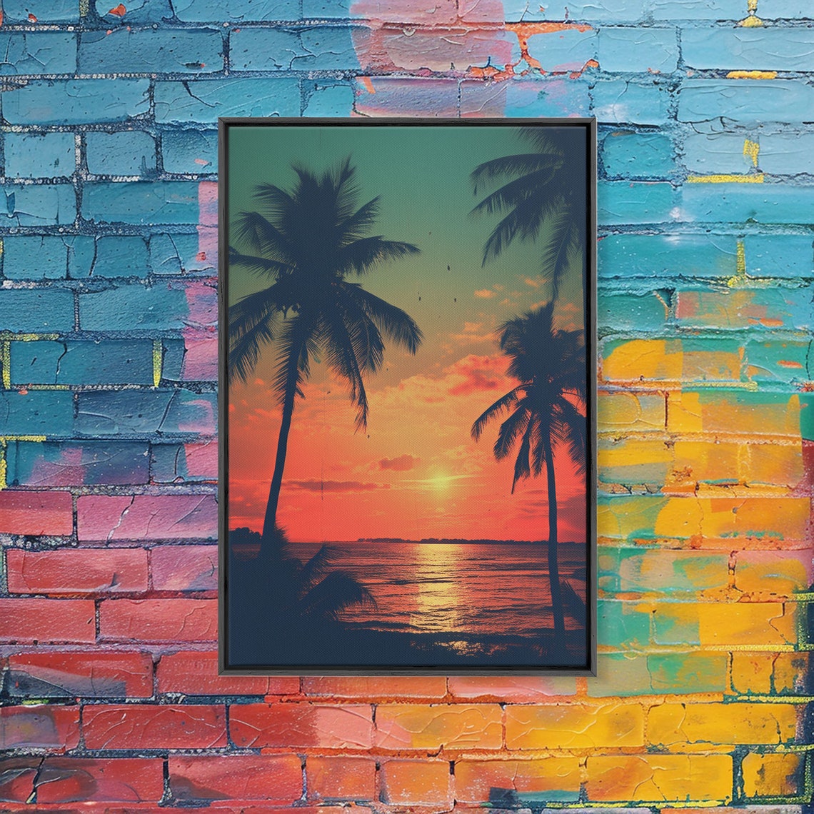 Palm Tree Silhouette Tropical Sunset Ocean Beach Photography Poster - Image 3