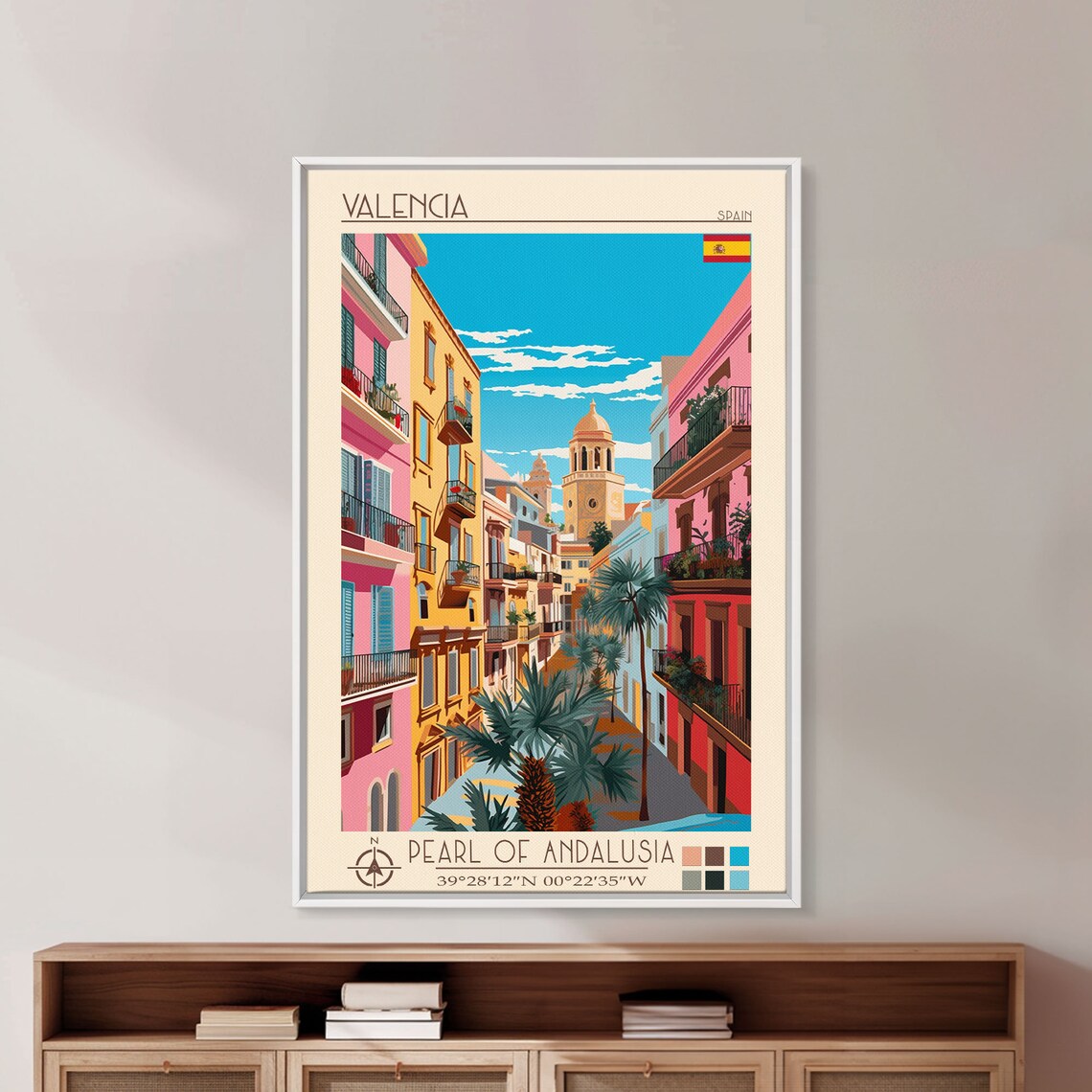 Valencia Spain Old Town Street Cathedral Bell Tower View Travel Poster - Image 4