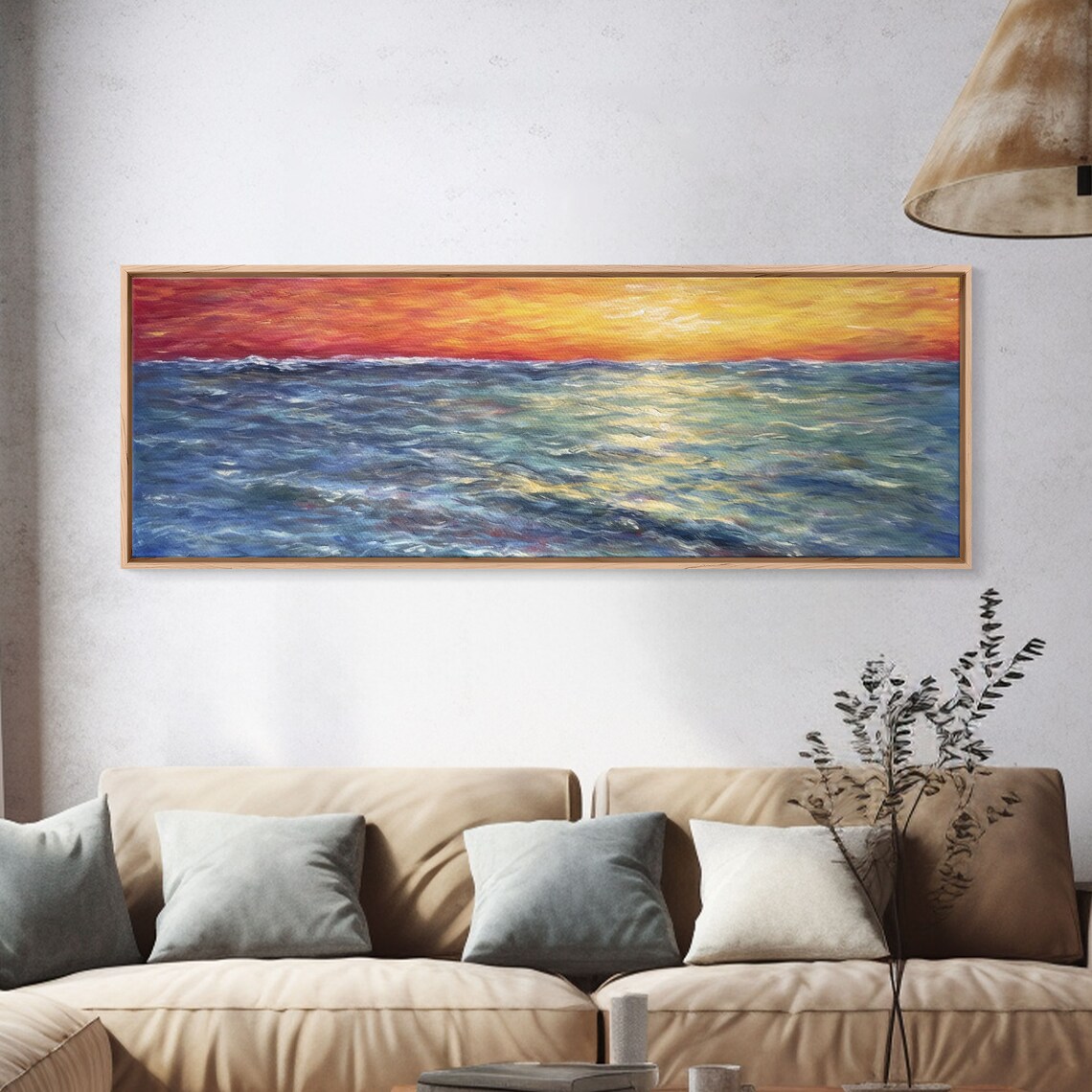 Vibrant Abstract Ocean Sunset Orange Blue Yellow Nature Wall Art Poster - Image 3