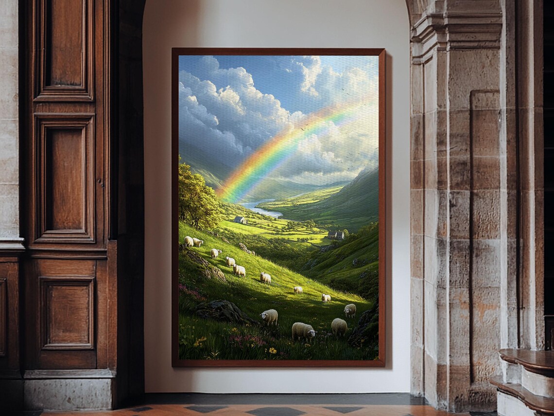 Rainbow Over Ireland Landscape Painting Art Print - Image 5