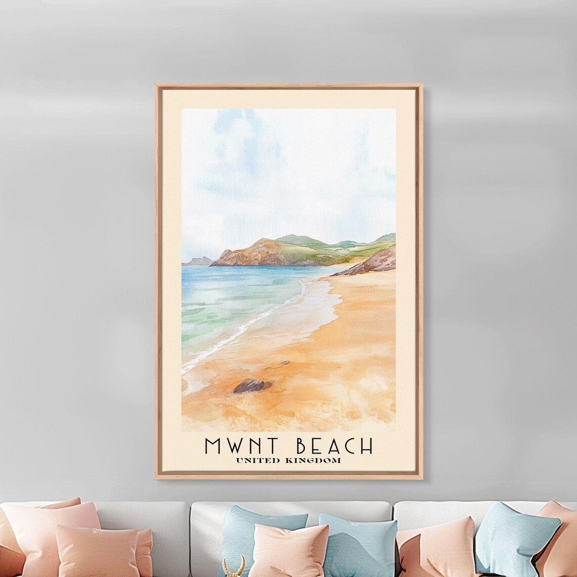 Mwnt Beach United Kingdom Golden Sand Headland Watercolor Travel Poster - Image 3