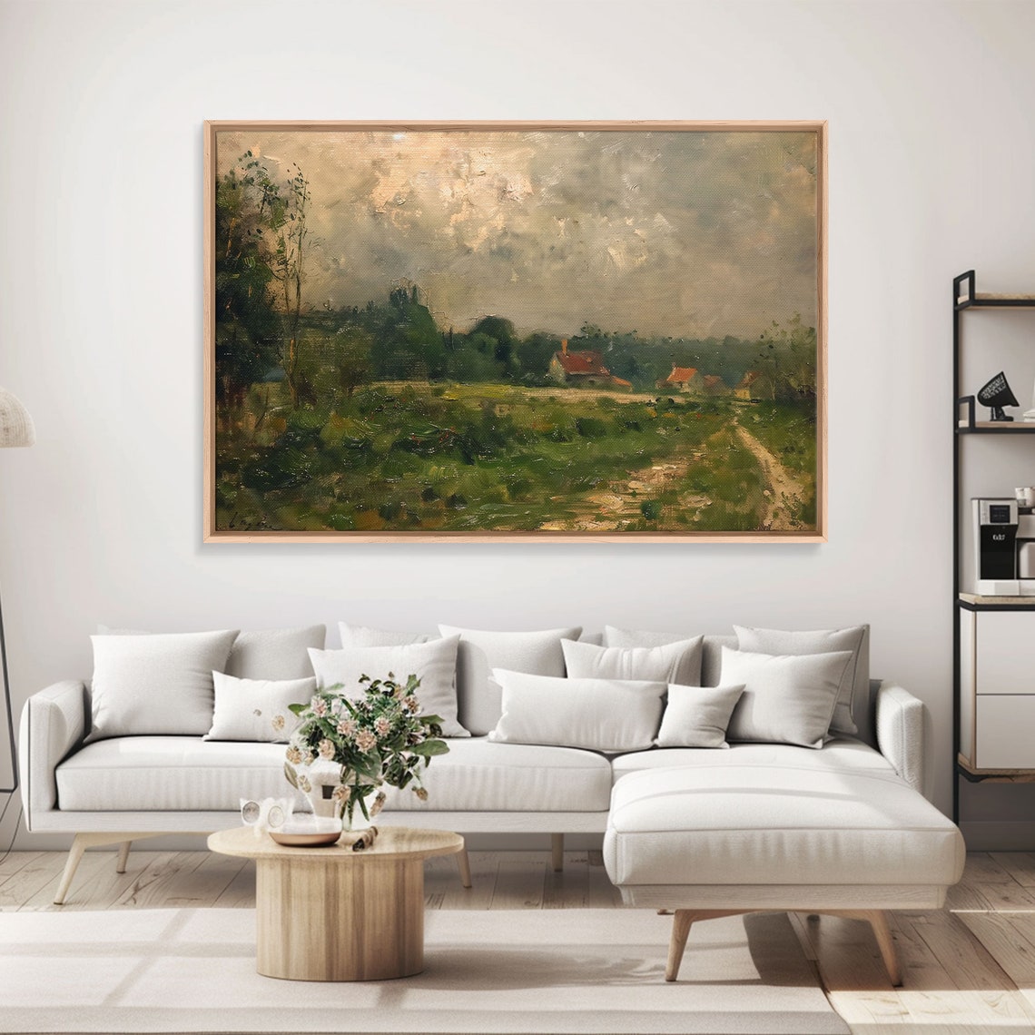 Countryside Farmhouses Dirt Path Vintage Impressionist Painting Print - Image 3