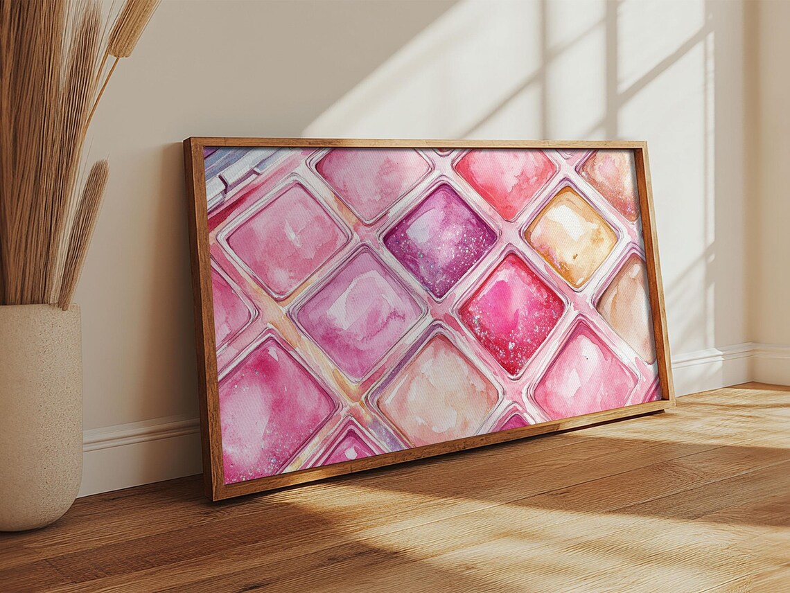 Pink Eyeshadow Palette Watercolor Shimmery Makeup Pans Beauty Poster