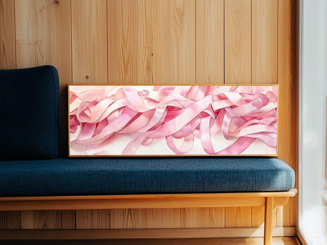 Soft Pink Silk Ribbon Swirls Abstract Minimalist Panoramic Art Poster - Image 6