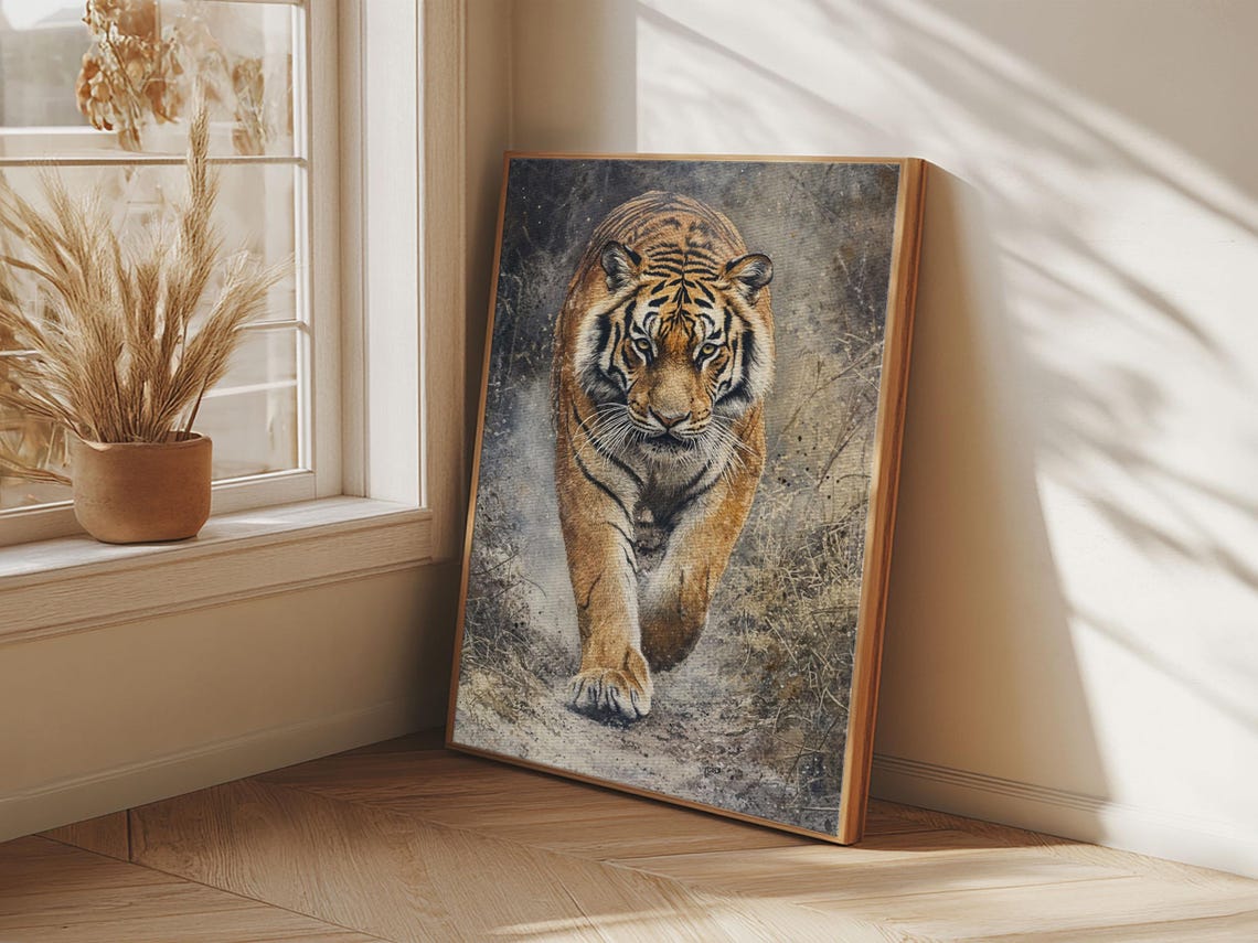 Tiger Stalking Forward Realistic Oil Painting Wild Cat Statement Print - Image 6