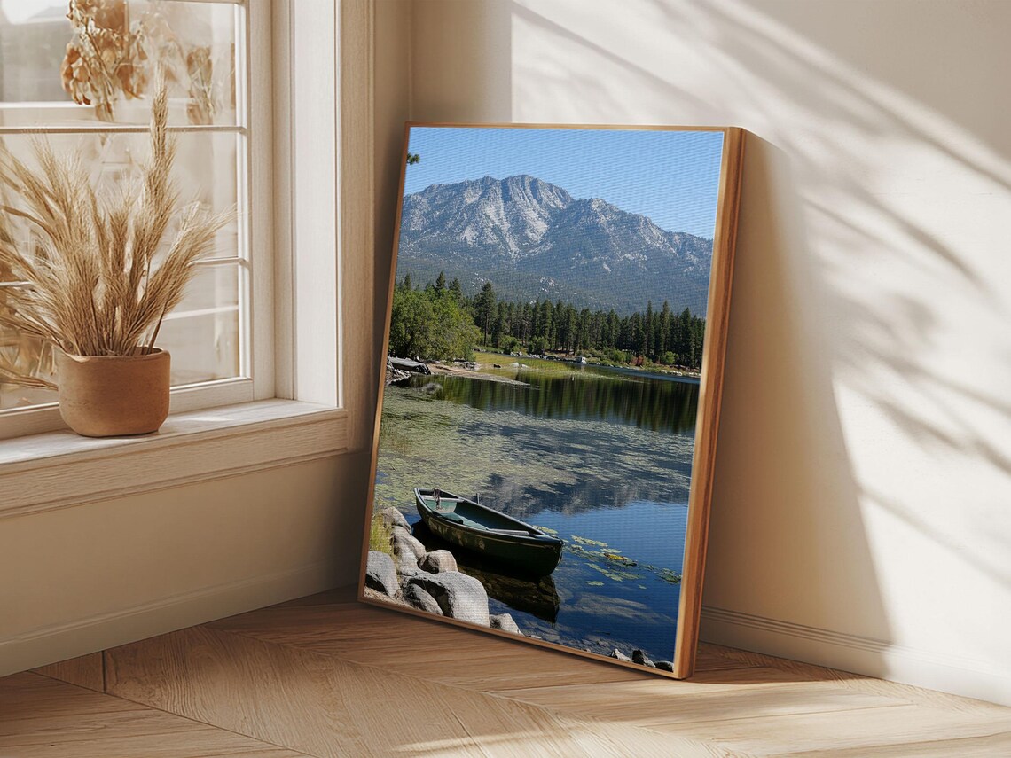 Mountain Lake Wooden Rowboat Pine Forest Serene Reflection Nature Travel Poster - Image 5