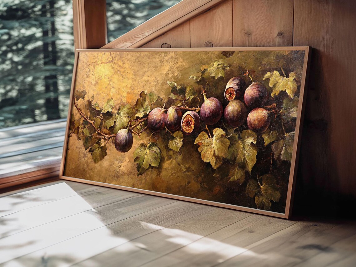 Ripe Figs On Vine Golden Old Master Still Life Painting Kitchen Print