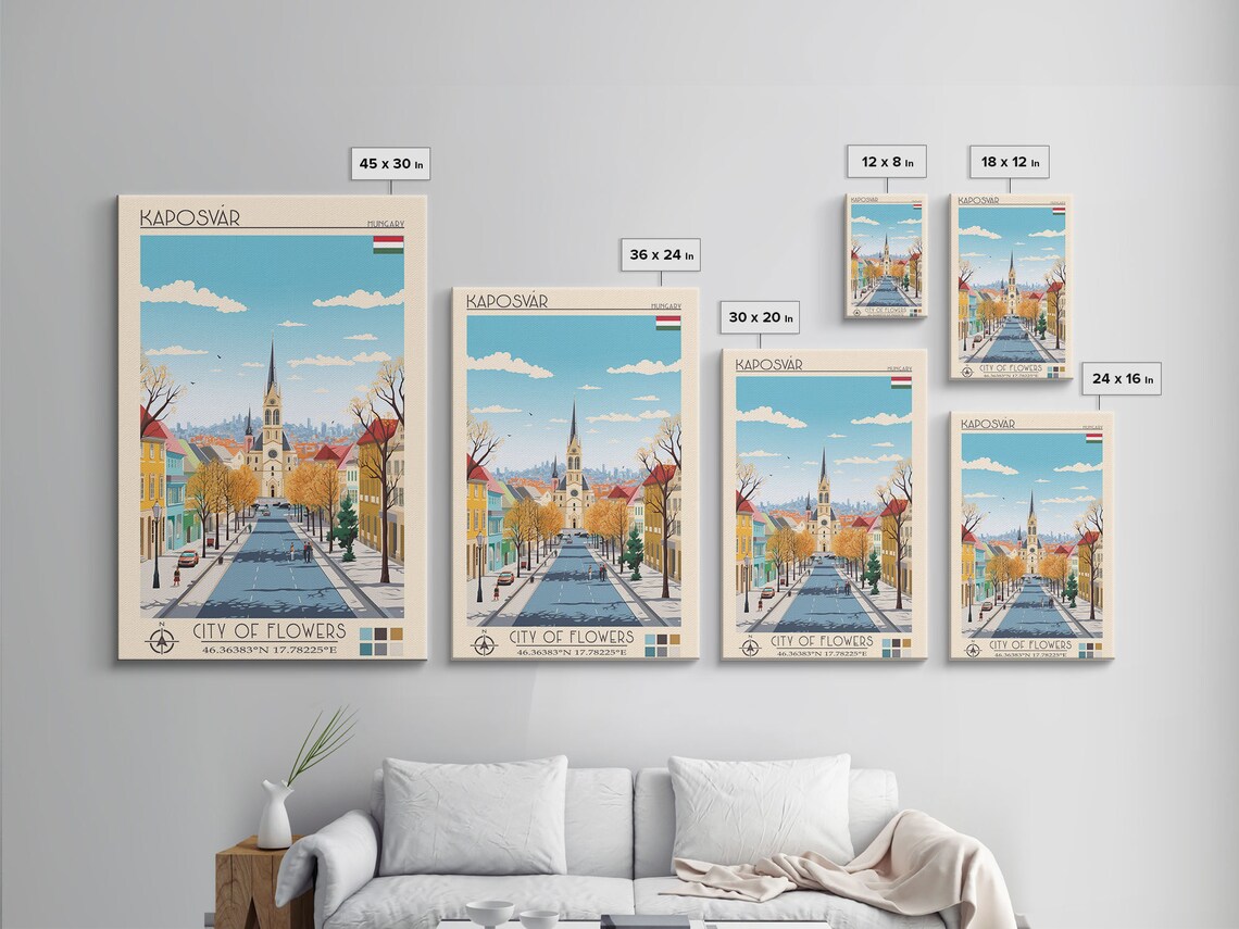 Kaposvar Hungary Wide Avenue Church Spire Autumn Trees View Poster - Image 2