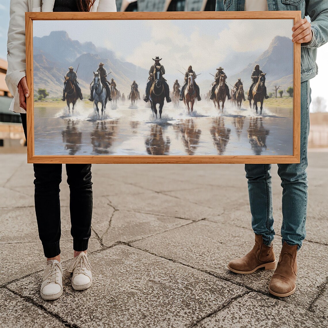 Cowboys On Horseback River Crossing Mountain Western Art Poster - Image 5