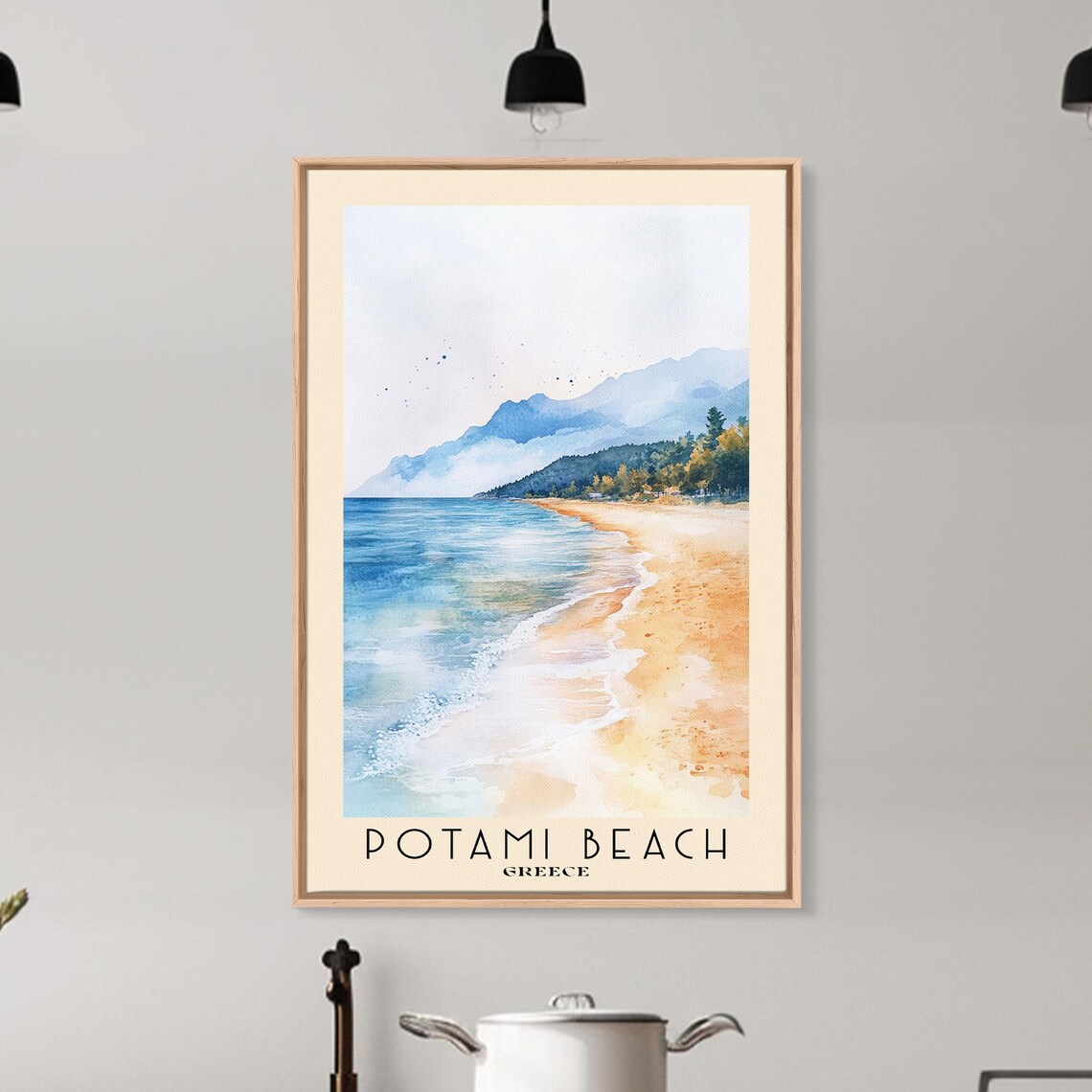 Potami Beach Greece Golden Sand Curve Blue Sea Mountain View Poster - Image 6