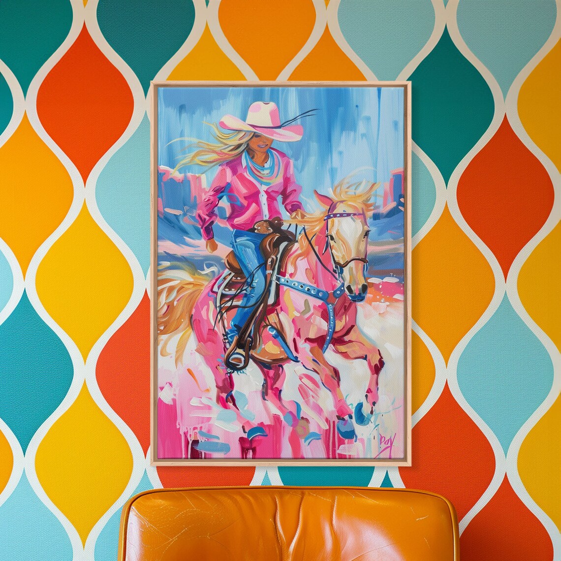Cowgirl and Horse Western Art Print, Colorful Decor - Image 5